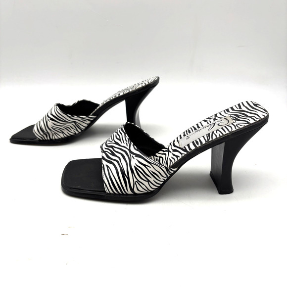 Vintage 90s Palornio Zebra Print Genuine Leather Block Heel Sandal Mules Size 7 - Picture 6 of 16